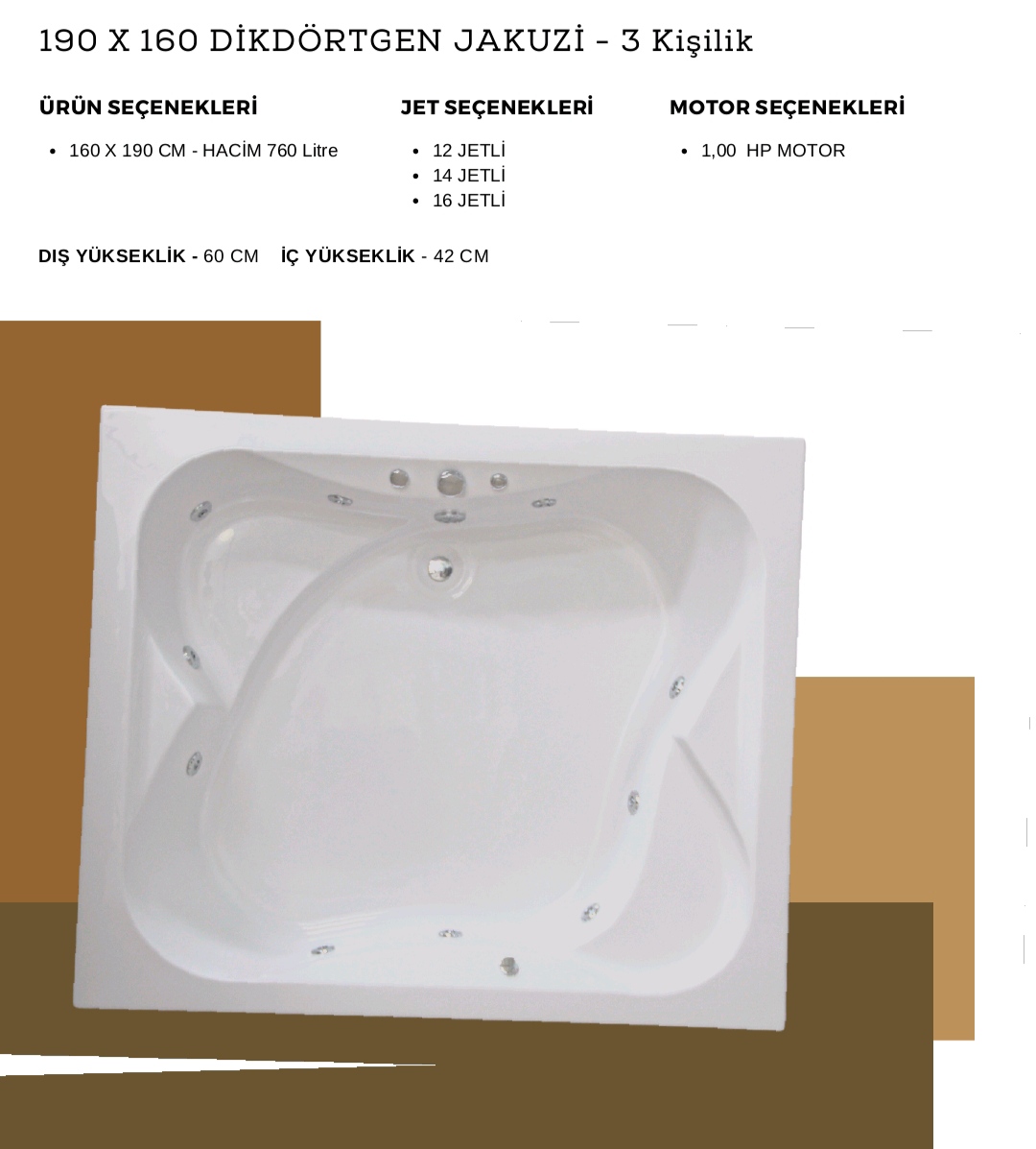 190×160 Dikdörtgen Jakuzi