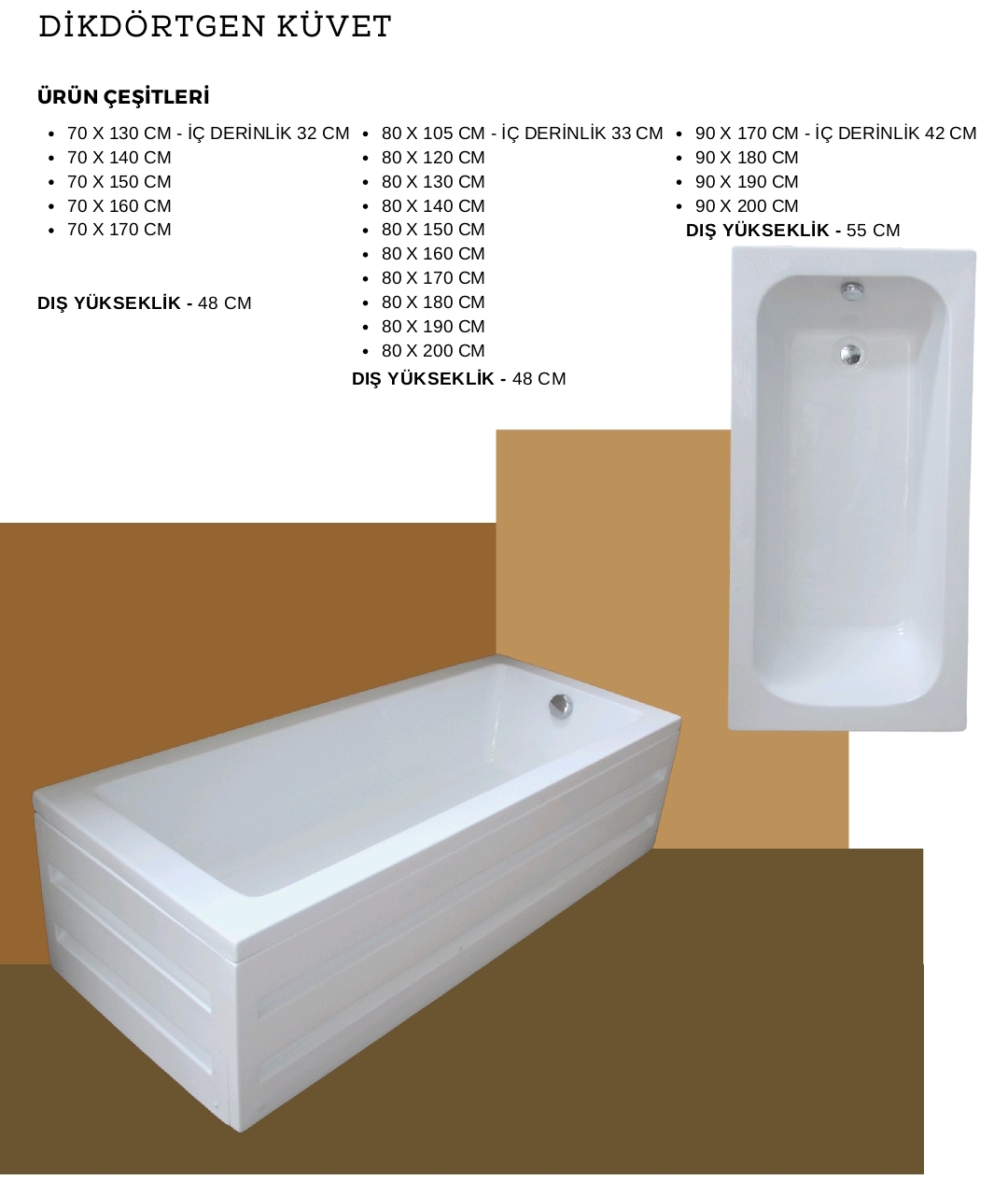 Dikdörtgen Küvet Ölçü ve Modelleri