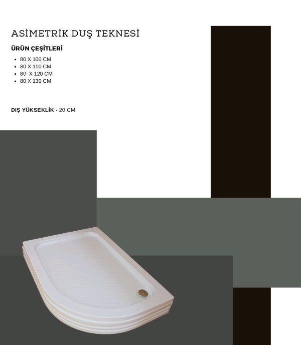 80×100 Asimetrik Duş Teknesi