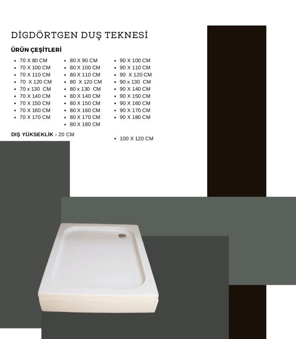 80×120 Dikdörtgen Duş Teknesi